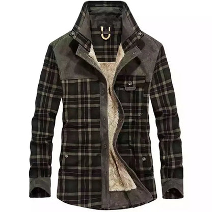 Men Winter Men Plaid Shirts Jackets Fleece Warm Shirts Coats Quality Men Cotton Fit Business Casual Outerwear Shirts Jackets 4XL