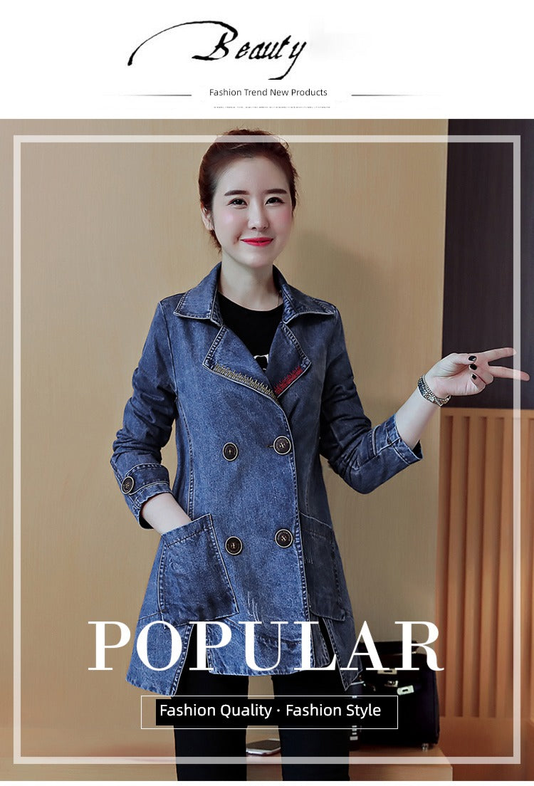 Mid Length Long Length Korean-Style Loose Casual Trench Coat Denim Jacket