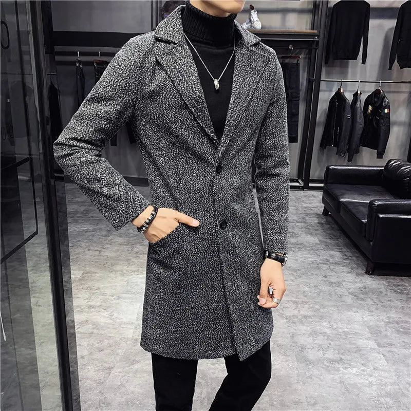 Men Winter Trench Coats Long Jackets Men Slim Fit Casual Wool Blends Business Casual Trench Thicker Warm Long Coats Size 5XL