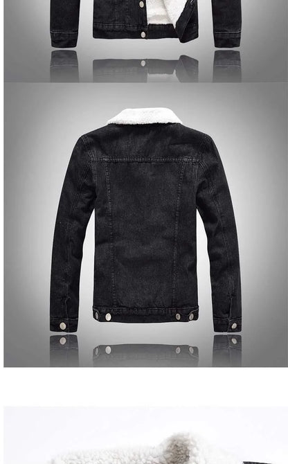 2025 Autumn/Winter New Fashion Solid Color Lamb Wool Denim Jacket Men's Casual Thick Warm High Quality Plus-Size Jacket M-3XL