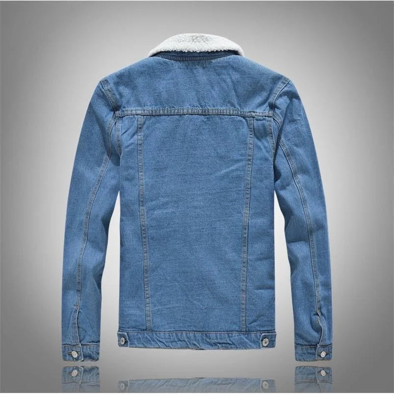 2025 Autumn/Winter New Fashion Solid Color Lamb Wool Denim Jacket Men's Casual Thick Warm High Quality Plus-Size Jacket M-3XL