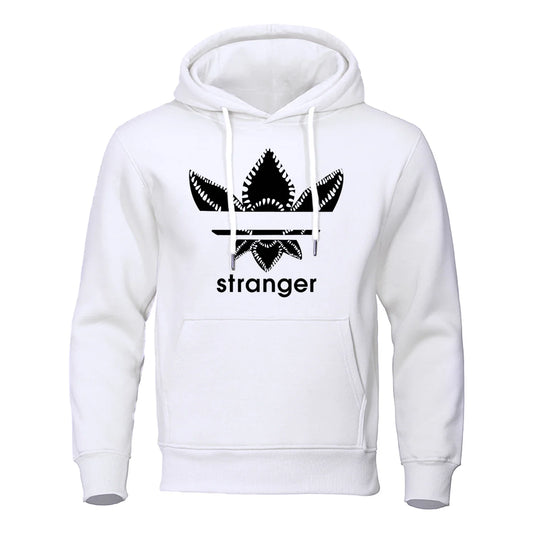 Fun Stranger floral pattern printed hooded top,with a unique letter style,trendy andfashionable sweatshirt,loose andsporty style