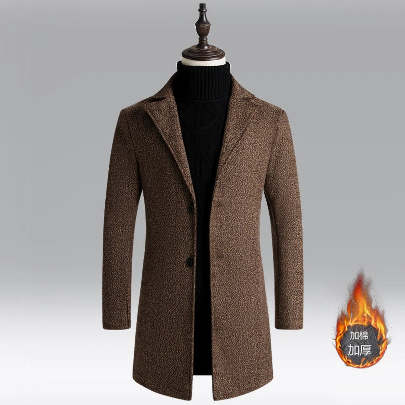 Men Winter Trench Coats Long Jackets Men Slim Fit Casual Wool Blends Business Casual Trench Thicker Warm Long Coats Size 5XL