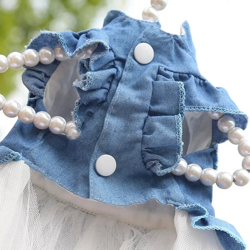 Dog Dress For Small Dogs Clothes Denim Wedding Dresses For Chihuahua Pet Princess Puppy Jeans Skirts for Pomeranian Spitz