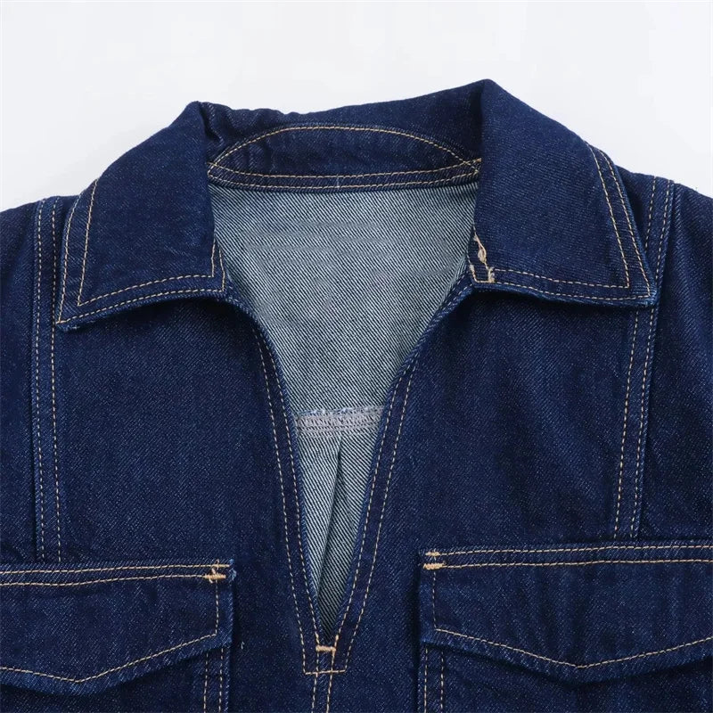 Blue Denim Shirt Woman Short Sleeve Cropped Shirt Women Summer Short Tops Woman Streetwear Y2k Stylish Women's Blouses