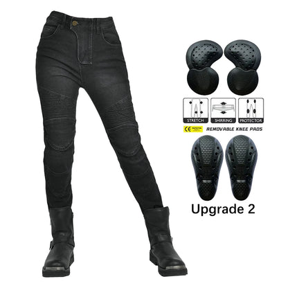 New Motorcycle Jeans Women Upgrade Silicone Protector Detachable Casual Fashion Racing Road Rider Four Seasons Moto Pants