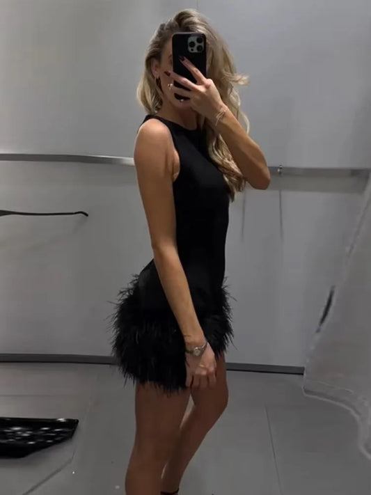 Feather Mini Dress Women Black Sleeveless Corset Dress Woman off Shoulder Party Dresses for Women Luxury Short Dress