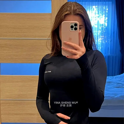 Long Sleeve Yoga Shirts Sport Top Fitness Clothes Wear for Women Gym Workout Top Jersey Running Training Tight Athletic Clothes