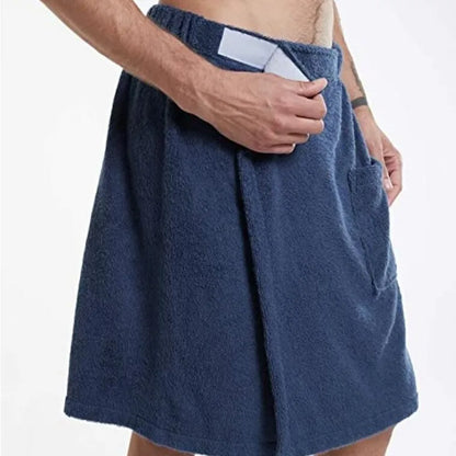 Men's Solid Color Wearable Bath Towels Bathhouse Shower Room Bathrobe with Pocket Bath Towel Bath Towel Beach Towel