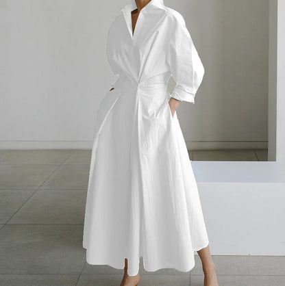 Autumn Dress Long Sleeve Dot Print Elegant Maxi Dresses For Women 2025 White Casual V Neck Shirt Party Long Dress Robe Femme