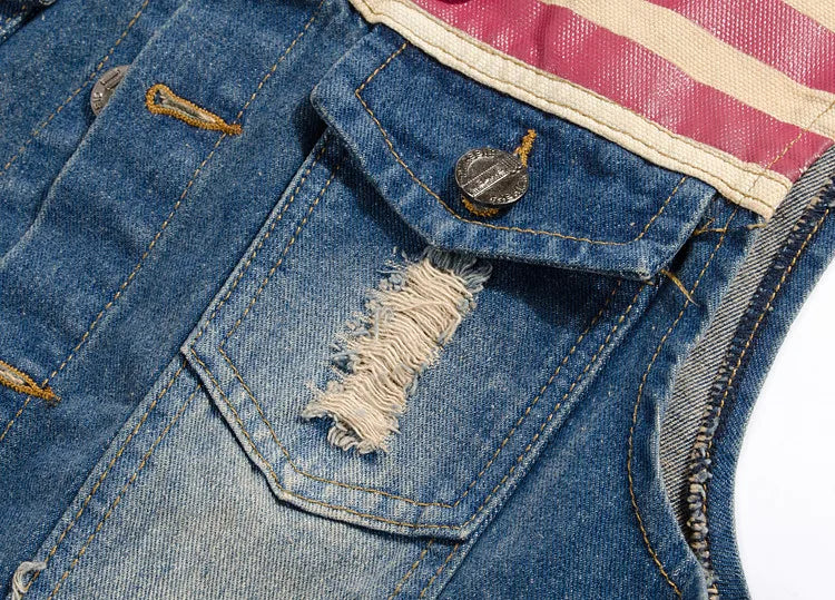 Men Slim Denim Vests Waistcoats Jackets Fashion Male Blue Fit Denim Coats Vests Large Size Punk Style Holes Jeans Vest Size 6XL
