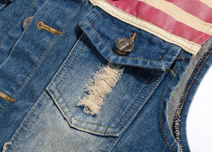 Men Slim Denim Vests Waistcoats Jackets Fashion Male Blue Fit Denim Coats Vests Large Size Punk Style Holes Jeans Vest Size 6XL
