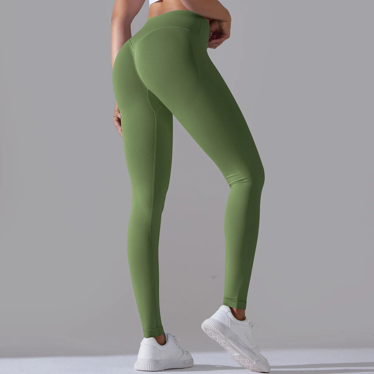 Seamless Yoga Pant Cross Over Waistband Sports Fitness Legging Women High Waist Gym Scrunch Butt Running Workout Leggings