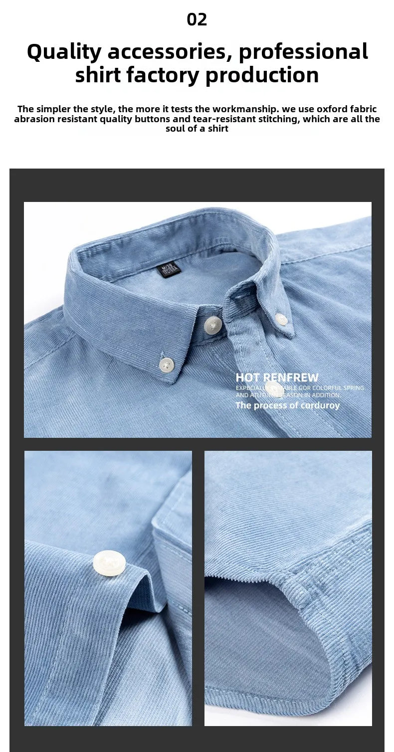 Retro Cotton Corduroy Warm Winter Shirt Men’s Long Sleeve Casual Soft Comfortable Pocket Dress Shirts for Male Blouse Clothes
