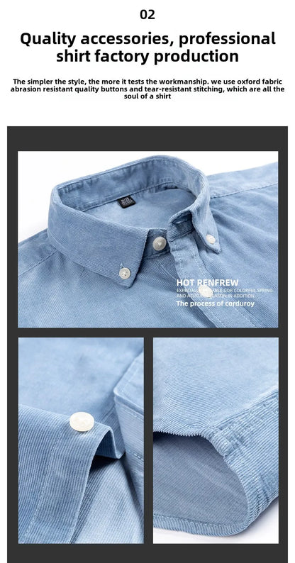 Retro Cotton Corduroy Warm Winter Shirt Men’s Long Sleeve Casual Soft Comfortable Pocket Dress Shirts for Male Blouse Clothes