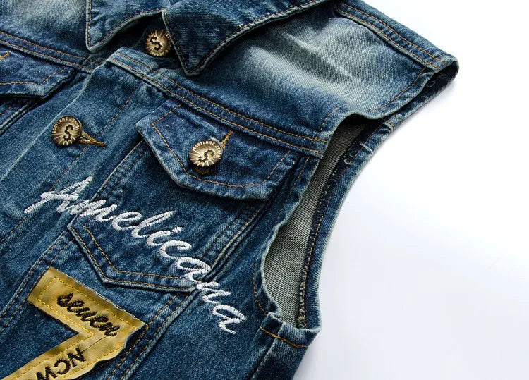 Men Slim Denim Vests Waistcoats Jackets Fashion Male Blue Fit Denim Coats Vests Large Size Punk Style Holes Jeans Vest Size 6XL