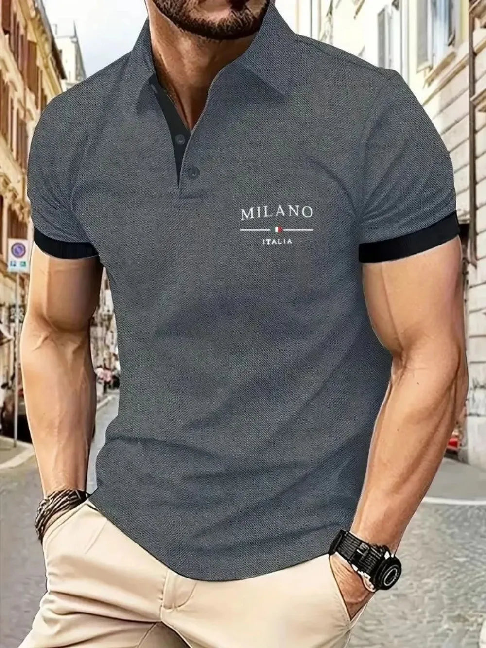European and American summer fashion men's sports simple letter print comfortable breathable polo shirt outdoor urban casual top