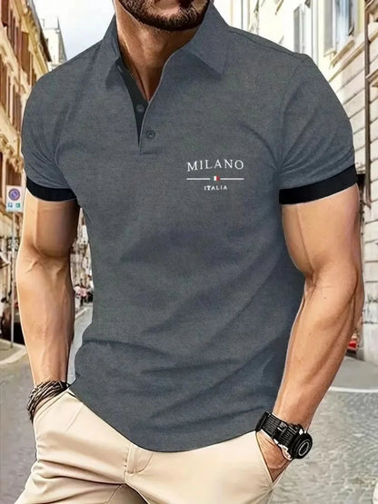 European and American summer fashion men's sports simple letter print comfortable breathable polo shirt outdoor urban casual top