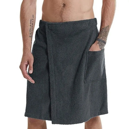 Men's Solid Color Wearable Bath Towels Bathhouse Shower Room Bathrobe with Pocket Bath Towel Bath Towel Beach Towel
