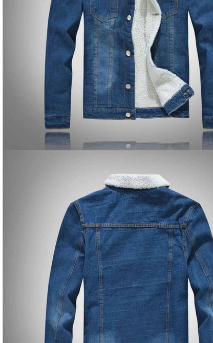 2025 Autumn/Winter New Fashion Solid Color Lamb Wool Denim Jacket Men's Casual Thick Warm High Quality Plus-Size Jacket M-3XL