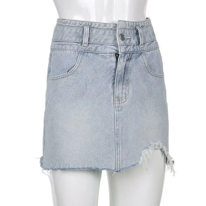 Sexy Hip Wrap Denim Mini Skirt with Shorts Women 2025 Summer Vintage High Waist Short Skirts Woman Chic All Match Jeans Skirt