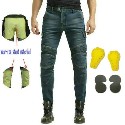 Denimaster Biker Wear-Resistant Motorcycle Riding Jeans Knight Sports Cycling Loose Straight Pants Wear Resistant Material Trousers