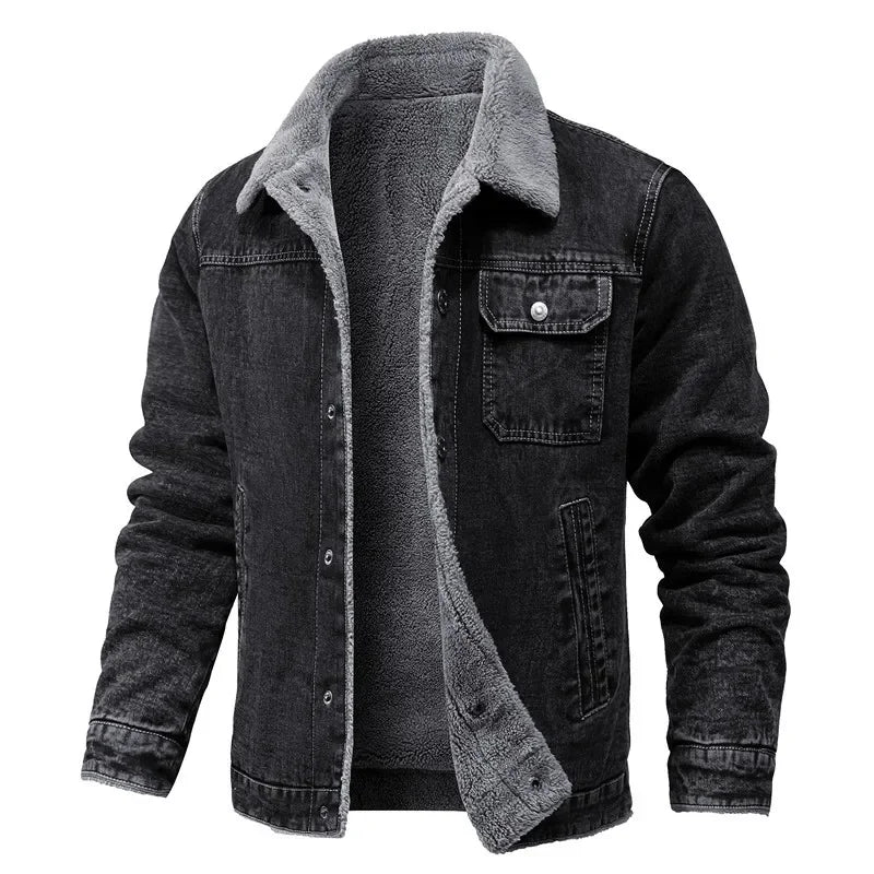 Men Winter Black Denim Jackets Fleece Warm Coats Good Quality Male Casual Winter Jackets Outwear Casual Coats Winter Clothes S-4XL