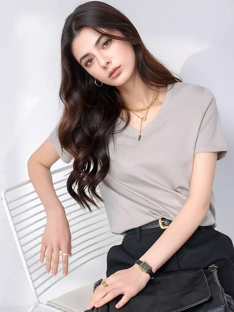 SuyaDream Women Solid T shirts, Silk Cotton Blend, O Neck, Short Sleeved Solid Tee,2026 Summer Candy Colors Basic Cozy Top Green