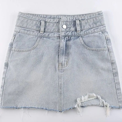 Sexy Hip Wrap Denim Mini Skirt with Shorts Women 2025 Summer Vintage High Waist Short Skirts Woman Chic All Match Jeans Skirt