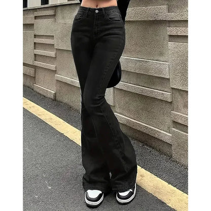 Girls Concise Ins High Waist Flared Jeans Female Stretchy Bootcut Denim Pants Women Solid Color Thin Bell Bottoms Trousers