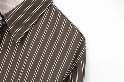 Autumn Blouses Woman Trendy Solid Stripe Turn-Down Collar Long Sleeve Buttons Single Breasted Female Street Shirts