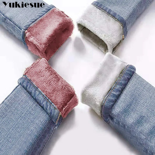 Pantalones vaqueros cálidos de invierno para mujer, pantalones informales de terciopelo de cintura alta para mujer, pantalones vaqueros para mujer 2022