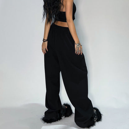 HOUZHOU Casual Gray Sweatpants Women Wide Leg Black Joggers Classic Baggy Streetwear Female Oversized Sports Trousers All-match