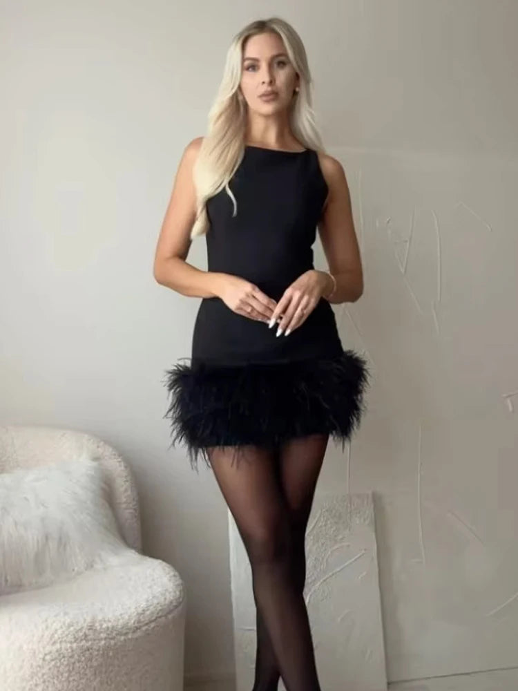 Feather Mini Dress Women Black Sleeveless Corset Dress Woman off Shoulder Party Dresses for Women Luxury Short Dress