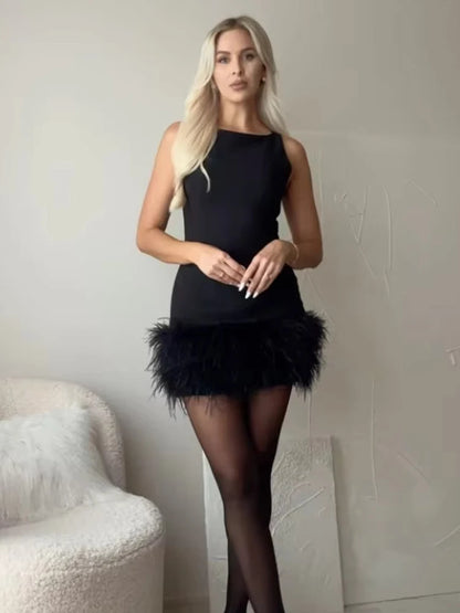 Feather Mini Dress Women Black Sleeveless Corset Dress Woman off Shoulder Party Dresses for Women Luxury Short Dress