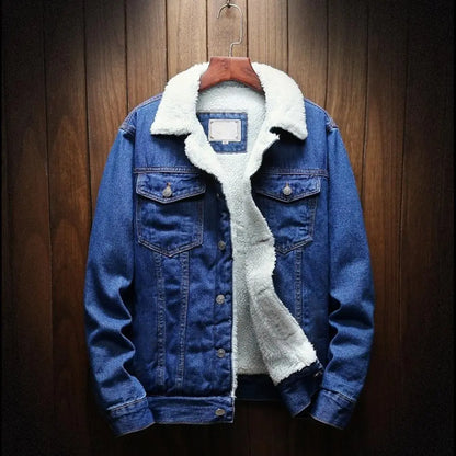 Chaqueta vaquera para hombre, forro grueso de Cachemira de cordero, ropa de abrigo resistente al frío de Color sólido, abrigo vaquero de un solo pecho para invierno, ropa de calle