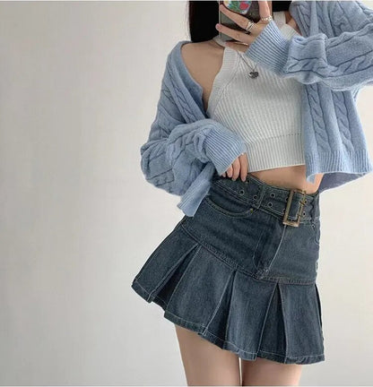 2025 New American Spice Girl Y2k Summer Short Denim Skirt High Waist Pleated Skirt Denim Black Sexy Jean Skirt Skirts For Women