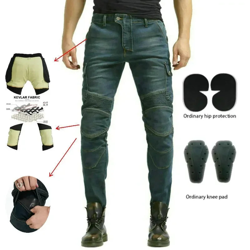 Denimaster Biker Wear-Resistant Motorcycle Riding Jeans Knight Sports Cycling Loose Straight Pants Wear Resistant Material Trousers