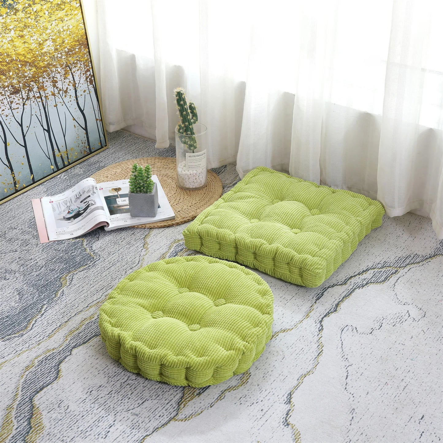 Square Round Floor Pillows for Adult Kids Meditation Floor Pillow Seating Cushion Tufted Floor Cushion Yoga Bench Rocking Tatami