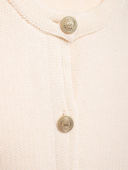 Women's Winter Slim Short Knitted Cardigan Jacket Retro Round Neck Gold Breasted Decoration Elegant Women's Casual Jacket