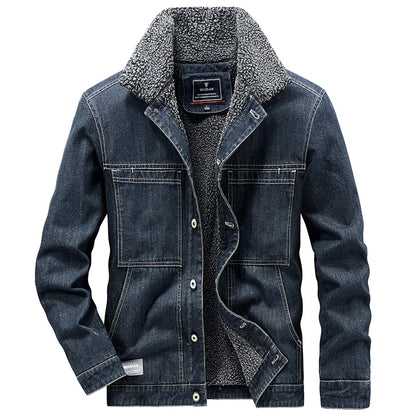 New Fashion Men Winter Fleece Warm Denim Jackets Tooling Coats Quality Cotton Male Multi-pocket Casual Cargo Jackets Size M-5XL