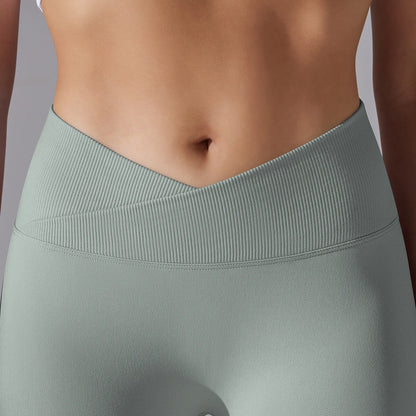 Seamless Yoga Pant Cross Over Waistband Sports Fitness Legging Women High Waist Gym Scrunch Butt Running Workout Leggings