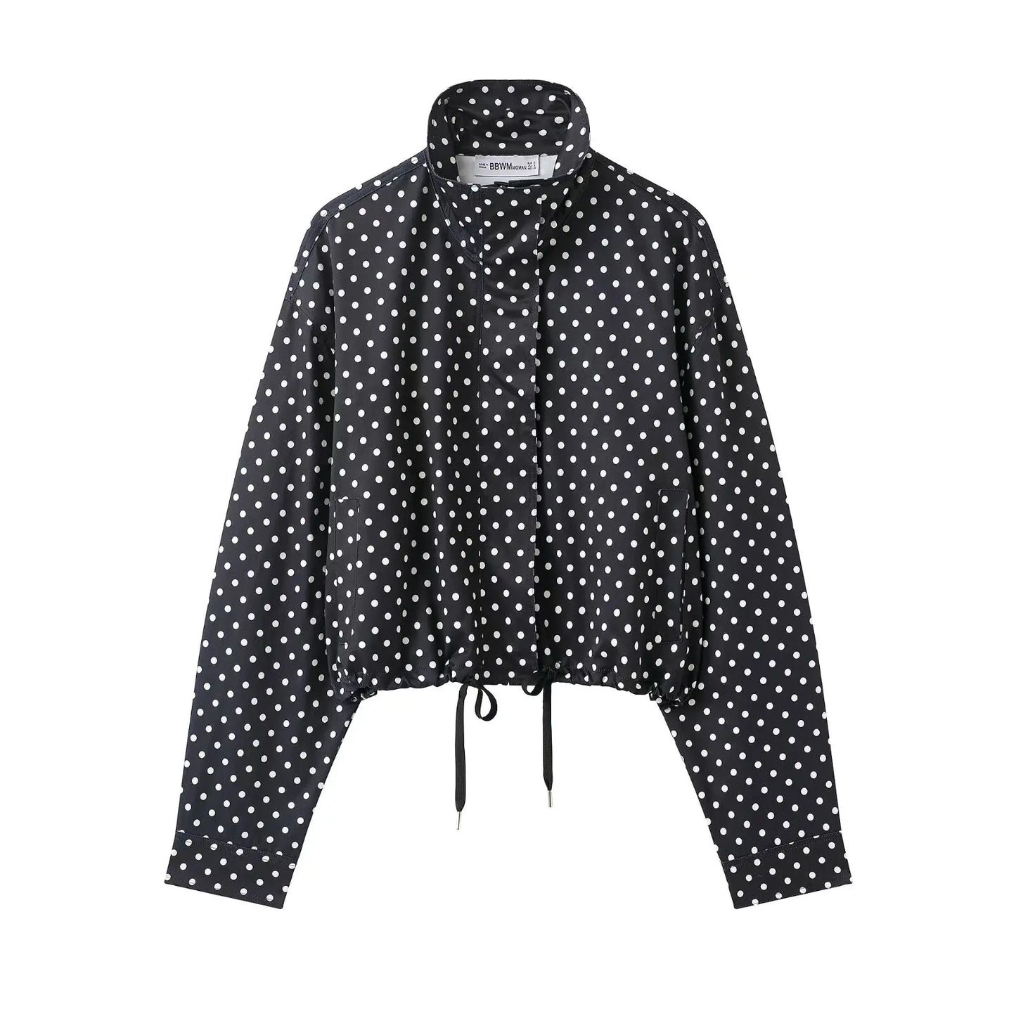 Woman Autumn Long Sleeves Turtleneck Zipper With Pockets Drawstring Casual Coats Women Fashion Polka Dot Printed Jacket