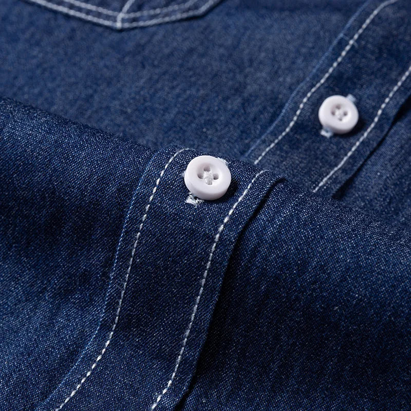 2025 Denim Long-Sleeve Double or Single  Pocket Design Shirt Classic 100% Cotton Fashion Embroider Comfortable Clothes
