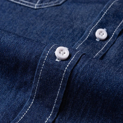2025 Denim Long-Sleeve Double or Single  Pocket Design Shirt Classic 100% Cotton Fashion Embroider Comfortable Clothes