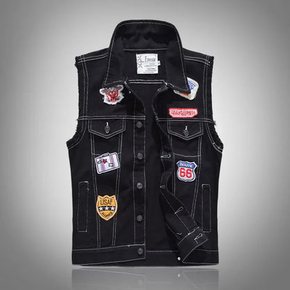 Men Black Denim Vests Jackets Waistcoats Printed Denim Coats Vests New Fashion Male Cotton Slim Jeans Waistcoats Jackets Vests 5