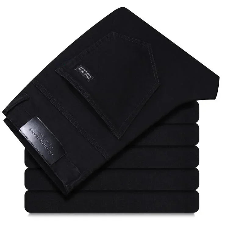 New Winter Men Black Fleece Denim Jeans Thicker Warm Jeans Pants Good Quality Male Stretch Straight Fit Long Jeans Trousers 40