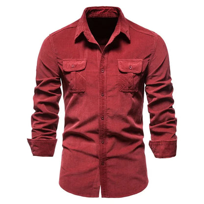 Fashion Single Breasted Cotton Men's Shirt Business Casual Fashion Solid Color Corduroy Men Shirts Autumn Slim Shirt Men