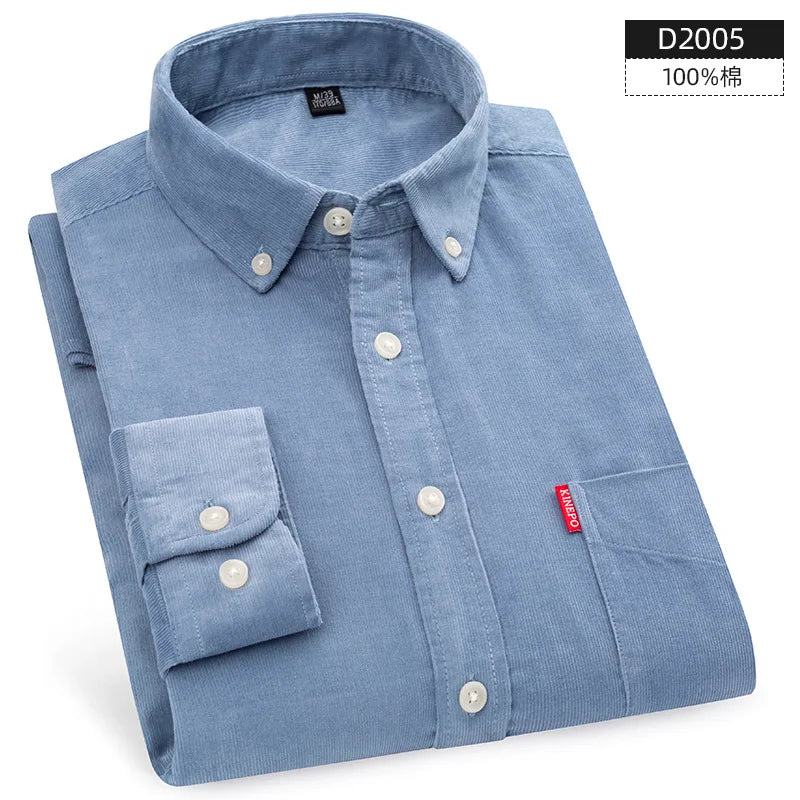 Retro Cotton Corduroy Warm Winter Shirt Men’s Long Sleeve Casual Soft Comfortable Pocket Dress Shirts for Male Blouse Clothes