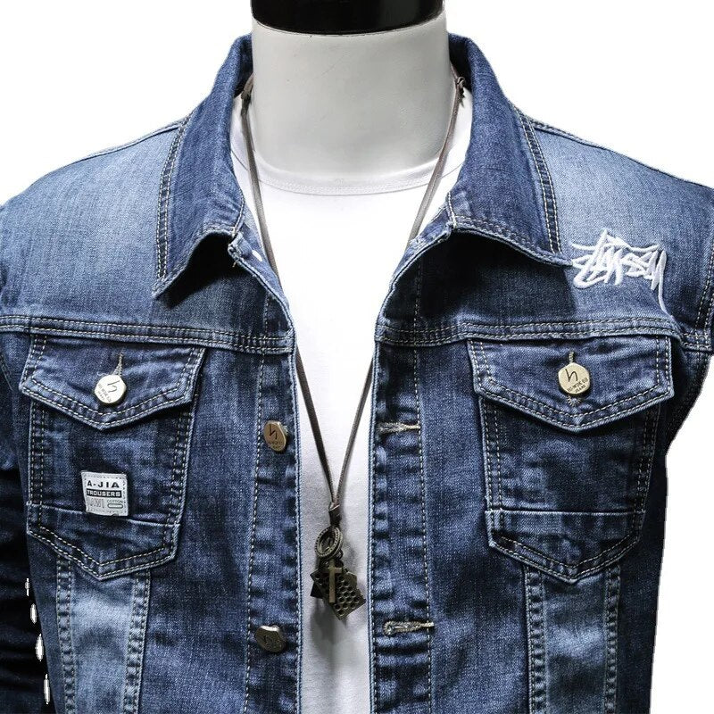 Embroidered Denim Coat Men Spring and Autumn Jeans Jacket , Tops Men Jacket High-quality Denim Outerwear
